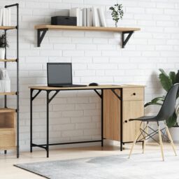 Berkfield Home Computer Desk Sonoma Oak 131x48x75 cm Engineered Wood in Brown - Size: 131 x 48 x 75 cm