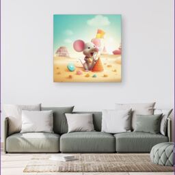 "Warren Reed - Designer A Mouse On A Beach Holiday Canvas in Yellow - Size: W16"" x H16""" - thumbnail 4