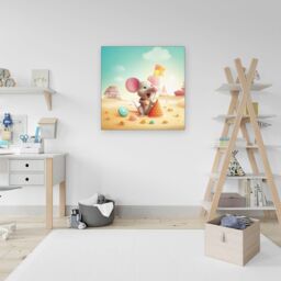"Warren Reed - Designer A Mouse On A Beach Holiday Canvas in Yellow - Size: W16"" x H16""" - thumbnail 3