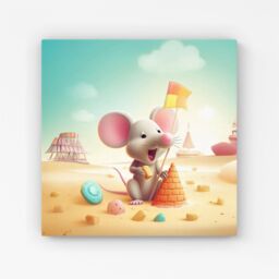 "Warren Reed - Designer A Mouse On A Beach Holiday Canvas in Yellow - Size: W16"" x H16""" - thumbnail 1