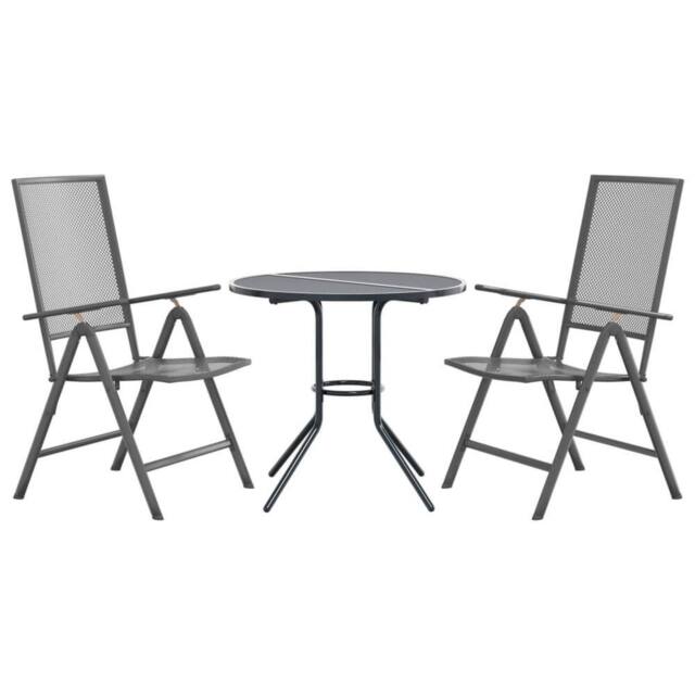 Berkfield Home Reclining Garden Chair Set 3 pcs Anthracite Powder-coated Steel in Dark Grey - image 1