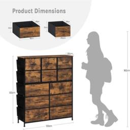 EONLION Chest Of Drawers Retro 12 Drawers Metal Frame in Brown - Size: 100 cm - thumbnail 2