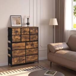 EONLION Chest Of Drawers Retro 12 Drawers Metal Frame in Brown - Size: 100 cm - thumbnail 3