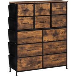 EONLION Chest Of Drawers Retro 12 Drawers Metal Frame in Brown - Size: 100 cm