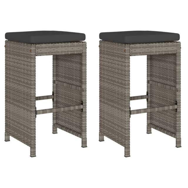 Berkfield Home Garden Bar Stools with Cushions 2 pcs Grey Poly Rattan - image 1