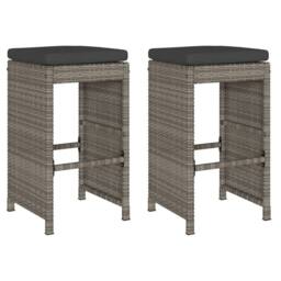Berkfield Home Garden Bar Stools with Cushions 2 pcs Grey Poly Rattan