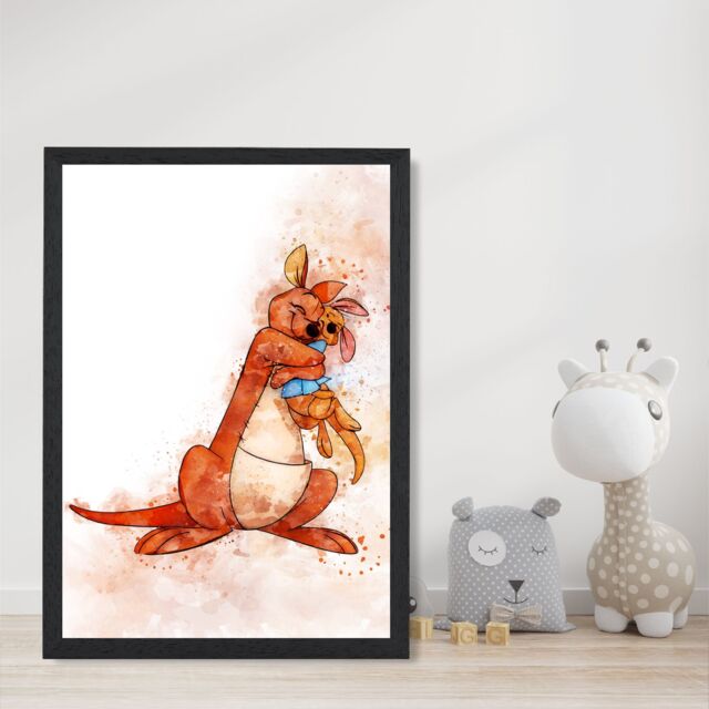 ARTZE Kanga & Roo Watercolour Winnie the Pooh Art Print with Black Frame SIZE: A4 in Purple - image 1
