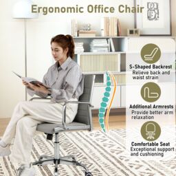 Costway Office Chair Height Adjustable Conference Room Chair in Grey - thumbnail 8