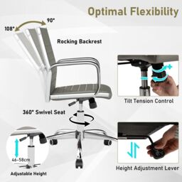 Costway Office Chair Height Adjustable Conference Room Chair in Grey - thumbnail 6