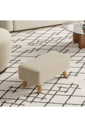 Living and Home Rectangular Upholstered Linen Shoe Changing Stool with Rubberwood Legs in Beige - thumbnail 1