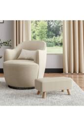 Living and Home Rectangular Upholstered Linen Shoe Changing Stool with Rubberwood Legs in Beige - thumbnail 4