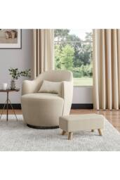 Living and Home Rectangular Upholstered Linen Shoe Changing Stool with Rubberwood Legs in Beige - thumbnail 3