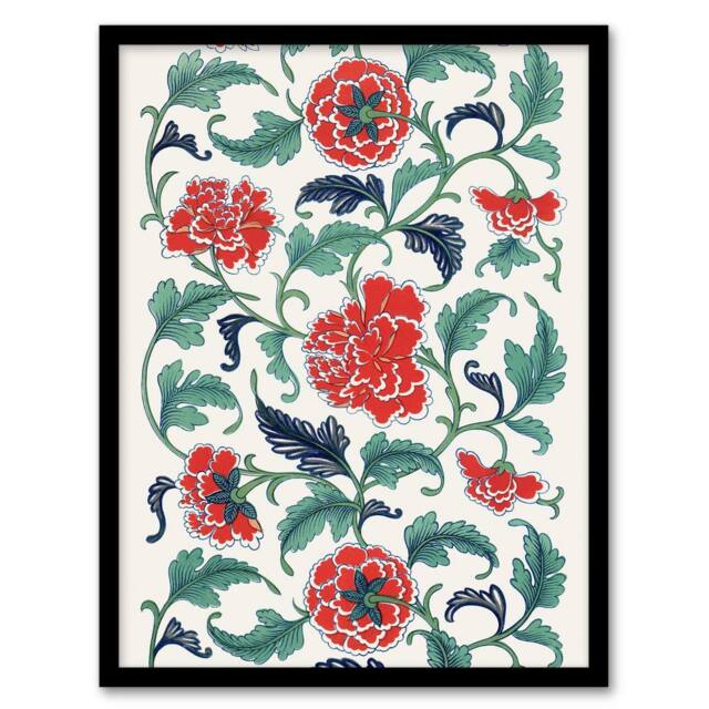 Artery8 Owen Jones Elegant Red Flower Filigree Pattern Framed Wall Art Print - Size: A4 - image 1