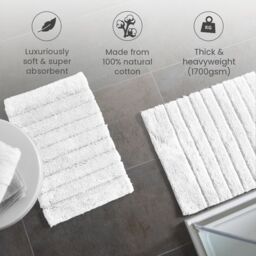 Allure Bath Fashions Ribbed Two Piece Bath Mat Set - 100% Cotton in White - thumbnail 3