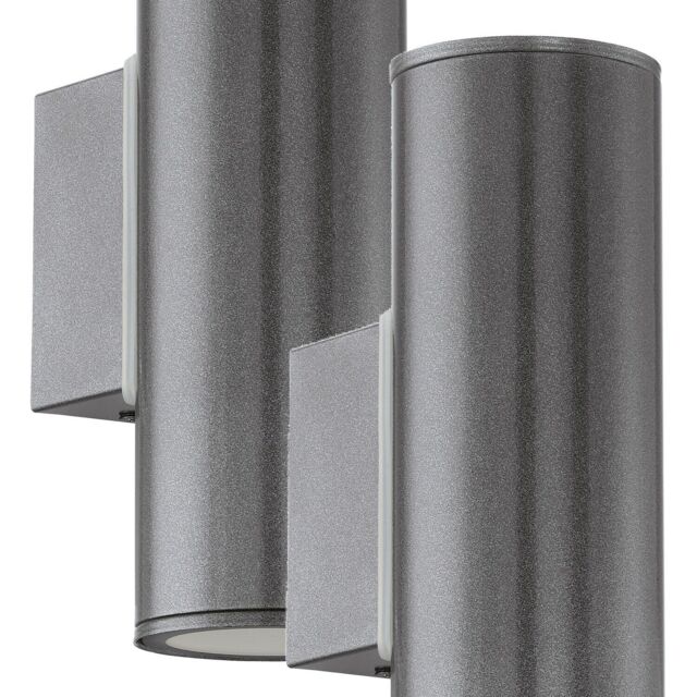 Loops 2 PACK IP44 Outdoor Wall Light Anthracite Zinc Plated Steel 2x 3W GU10 in Metallics - image 1