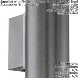 Loops 2 PACK IP44 Outdoor Wall Light Anthracite Zinc Plated Steel 2x 3W GU10 in Metallics - thumbnail 2