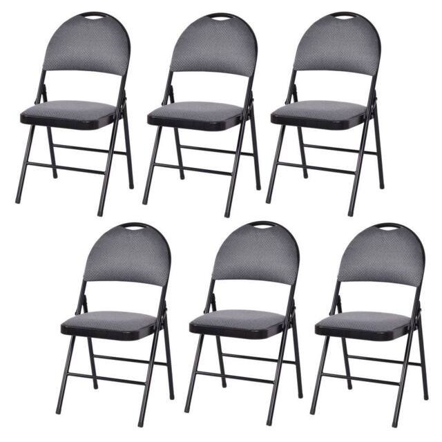 Costway Set of 6 Folding Chair Armless Padded Kitchen Dining Seat Portable Guest Chair in Grey - image 1