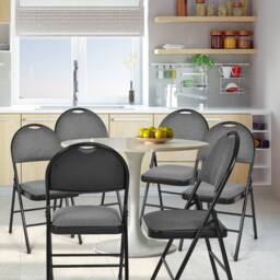 Costway Set of 6 Folding Chair Armless Padded Kitchen Dining Seat Portable Guest Chair in Grey - thumbnail 3