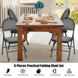 Costway Set of 6 Folding Chair Armless Padded Kitchen Dining Seat Portable Guest Chair in Grey - thumbnail 6