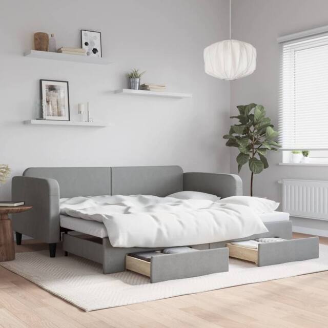 Berkfield Home Daybed with Trundle & Drawers Light Grey 90x190 cm Fabric - image 1