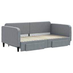 Berkfield Home Daybed with Trundle & Drawers Light Grey 90x190 cm Fabric - thumbnail 3
