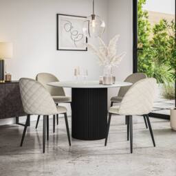 More4Homes Arlo White Marble Top W Black Leg + Raye Velvet Dining Chair Set Of 4 in Beige - thumbnail 1