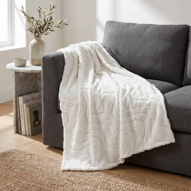 Garden Greatness Josselin Plaid Comfort Throw in Cool White - image 1