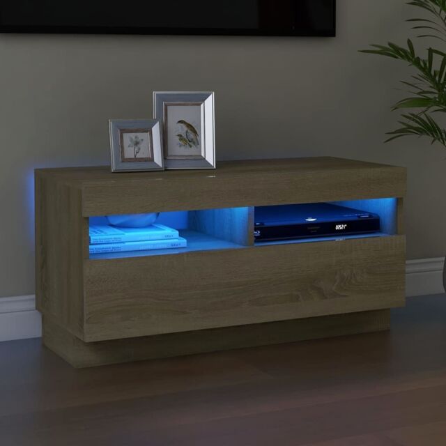 Berkfield Home TV Cabinet with LED Lights Sonoma Oak 80x35x40 cm in Brown - Size: 80 x 35 x 40 cm - image 1