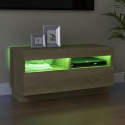 Berkfield Home TV Cabinet with LED Lights Sonoma Oak 80x35x40 cm in Brown - Size: 80 x 35 x 40 cm - thumbnail 4