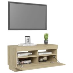 Berkfield Home TV Cabinet with LED Lights Sonoma Oak 80x35x40 cm in Brown - Size: 80 x 35 x 40 cm - thumbnail 6