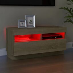 Berkfield Home TV Cabinet with LED Lights Sonoma Oak 80x35x40 cm in Brown - Size: 80 x 35 x 40 cm - thumbnail 3