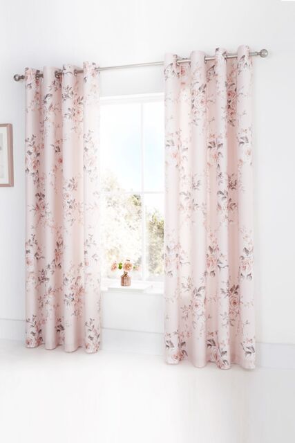 Catherine Lansfield 'Canterbury Floral' Lined Eyelet Curtains in Pink - Size: 168 cm width x 183 cm drop - image 1