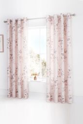 Catherine Lansfield 'Canterbury Floral' Lined Eyelet Curtains in Pink - Size: 168 cm width x 183 cm drop