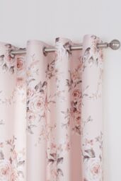 Catherine Lansfield 'Canterbury Floral' Lined Eyelet Curtains in Pink - Size: 168 cm width x 183 cm drop - thumbnail 2