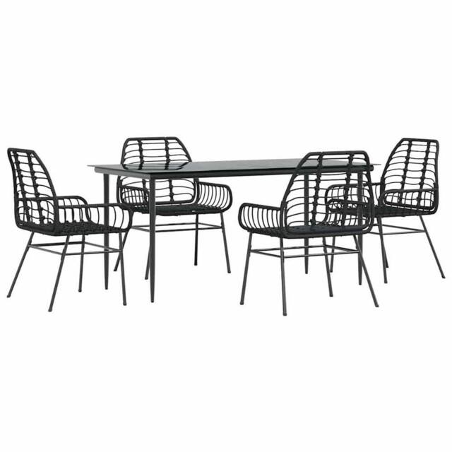 Berkfield Home 5 Piece Garden Dining Set Black Poly Rattan Glass - image 1