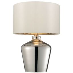 Loops Modern Mirror Table Lamp Gloss Chrome Glass & Ivory Shade Feature Bedside Light in Clear - thumbnail 1