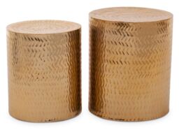 Orsina Set Of 2 Gold Finish Stools, Handcrafted Chevron Pattern Cylindrical Stools, Warm Metallic Finish Iron Stools - thumbnail 6