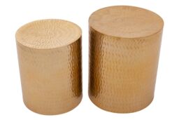 Orsina Set Of 2 Gold Finish Stools, Handcrafted Chevron Pattern Cylindrical Stools, Warm Metallic Finish Iron Stools - thumbnail 2
