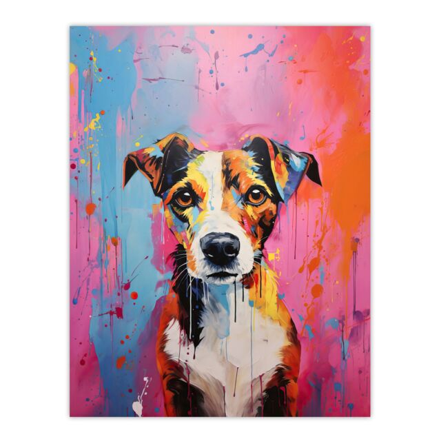 "Artery8 Wall Art Print Jack Russell Dog Lover Gift Pet Portrait Baby Blue Pink Orange Artwork Painting Poster - Size: W18"" x H24""" - image 1