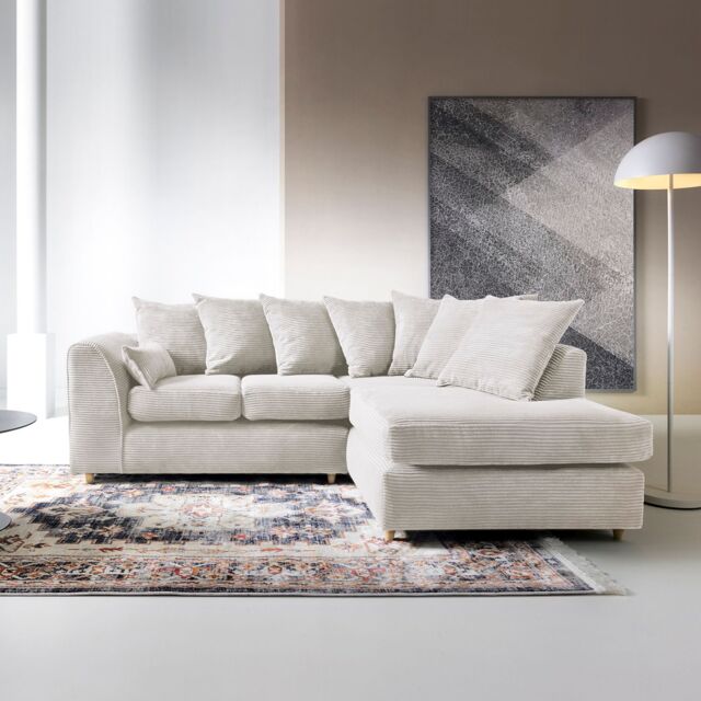 Abakus Direct Jumbo Cord Corner Sofa Right Hand in White - image 1