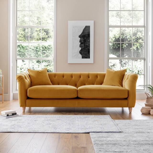 The Great Sofa Company Kensington 3-Seater Velvet Chesterfield Sofa in Gold - Size: 3 Seater - image 1
