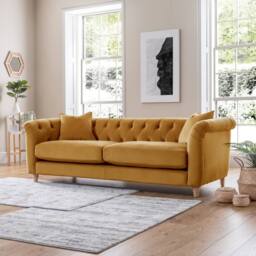 The Great Sofa Company Kensington 3-Seater Velvet Chesterfield Sofa in Gold - Size: 3 Seater - thumbnail 2