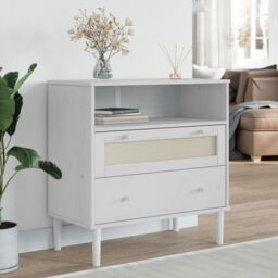 Berkfield Home Sideboard SENJA Rattan Look White 80x40x80 cm Solid Wood Pine - Size: 80 x 40 x 80 cm