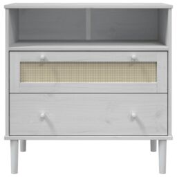 Berkfield Home Sideboard SENJA Rattan Look White 80x40x80 cm Solid Wood Pine - Size: 80 x 40 x 80 cm - thumbnail 5