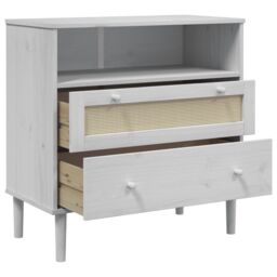 Berkfield Home Sideboard SENJA Rattan Look White 80x40x80 cm Solid Wood Pine - Size: 80 x 40 x 80 cm - thumbnail 6