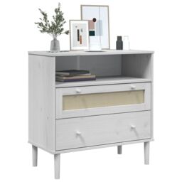Berkfield Home Sideboard SENJA Rattan Look White 80x40x80 cm Solid Wood Pine - Size: 80 x 40 x 80 cm - thumbnail 3