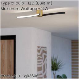 Loops Stylish Modern Brushed Brass & Black Ceiling Light for Indoor Spaces - thumbnail 2