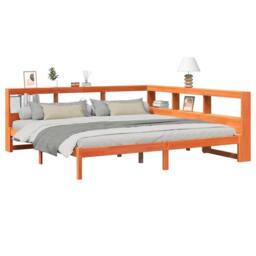 Berkfield Home Bookcase Bed without Mattress Wax Brown 200x200 cm Solid Wood Pine - thumbnail 3