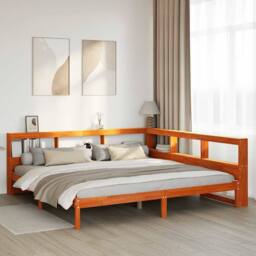 Berkfield Home Bookcase Bed without Mattress Wax Brown 200x200 cm Solid Wood Pine - thumbnail 2