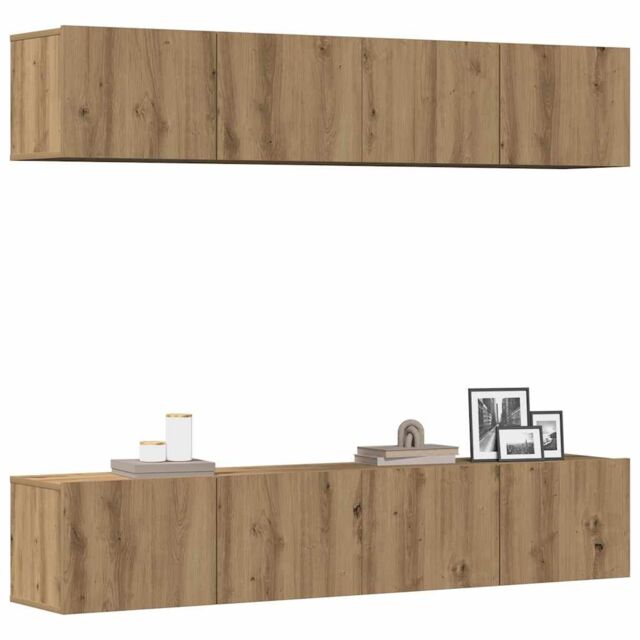 Berkfield Home Wall Mounted TV cabinets 4 pcs Artisan Oak Engineered Wood in Brown - image 1